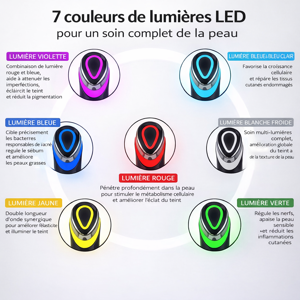 Yoneya LumiSkin Pro – Appareil LED Visage 7 Couleurs : Lifte, Lisse et Illumine en 4 Semaines