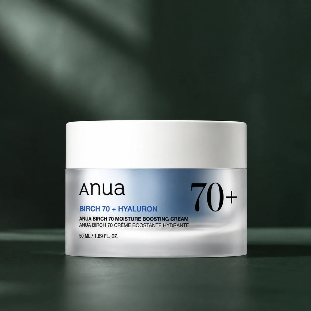 ANUA Crème hydratante Birch 70 Moisture Boosting 50 ml sur fond vert premium
