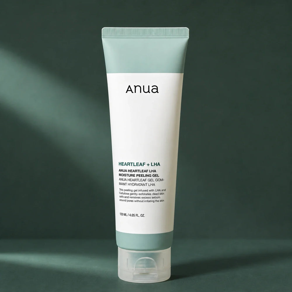 ANUA Gel Exfoliant Heartleaf LHA Moisture 120 ml sur fond vert premium