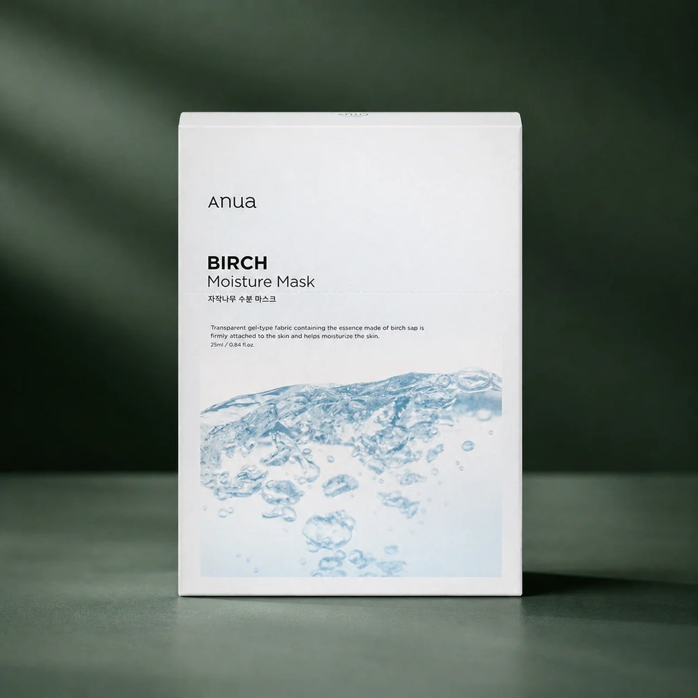 ANUA Masques hydratants Birch Moisture 25 ml x 10 sur fond vert premium