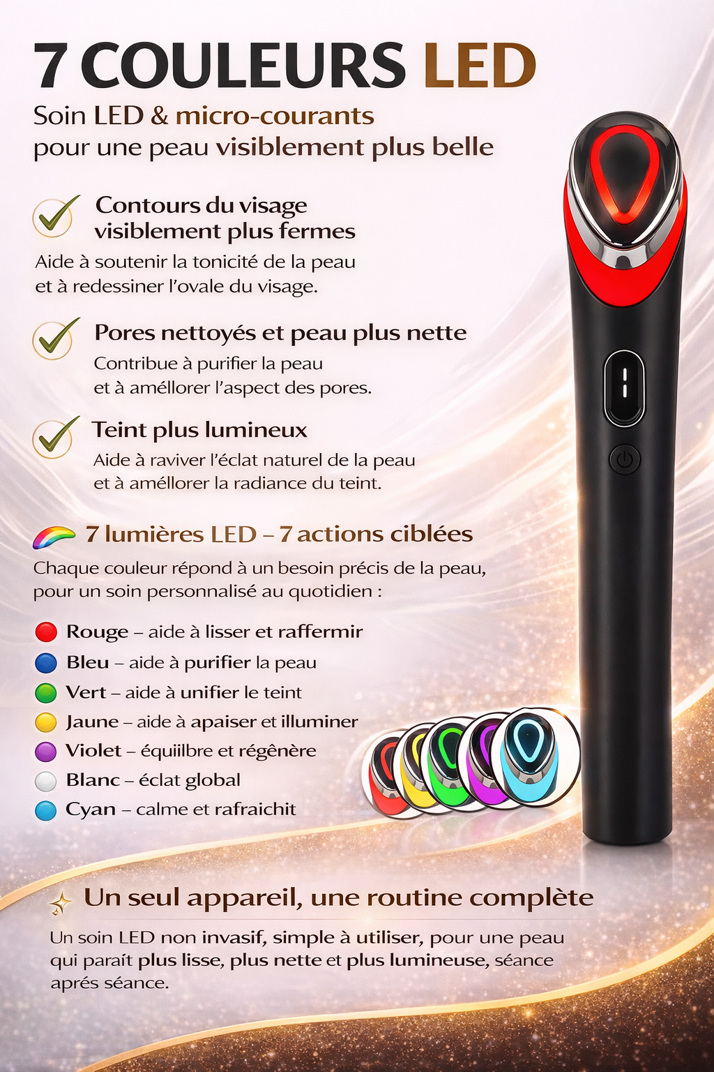 Appareil LED visage anti-âge inspiré des cliniques esthétiques
