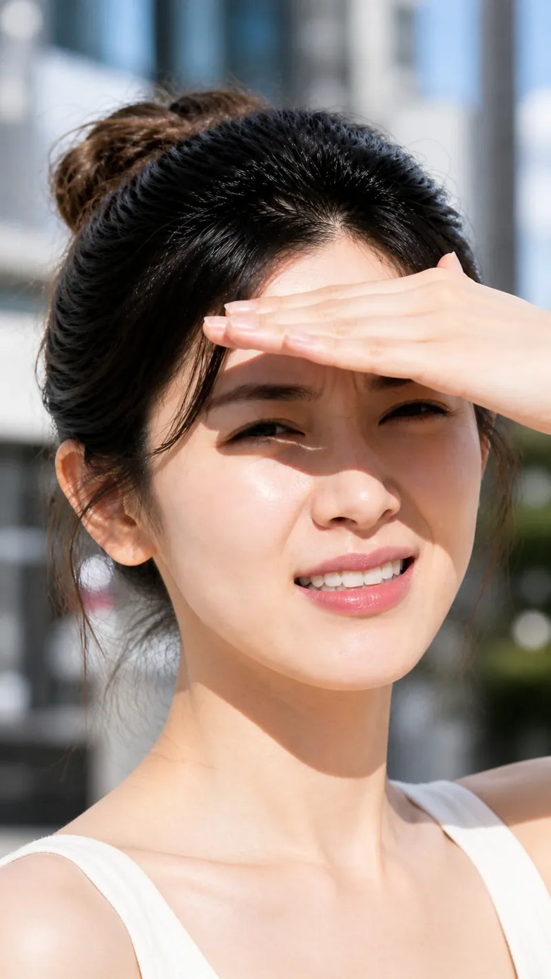 Jeune femme protégeant ses yeux du soleil — importance protection solaire SPF Clinic Yoneya