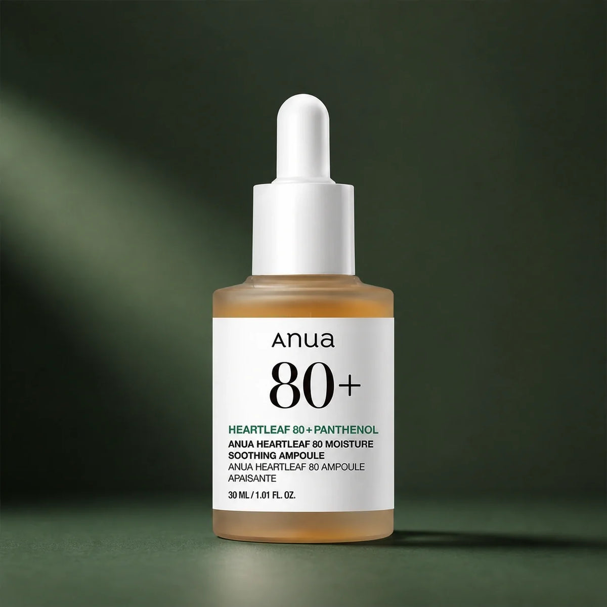 ANUA Ampoule Heartleaf 80 Moisture Soothing 30 ml sur fond vert premium