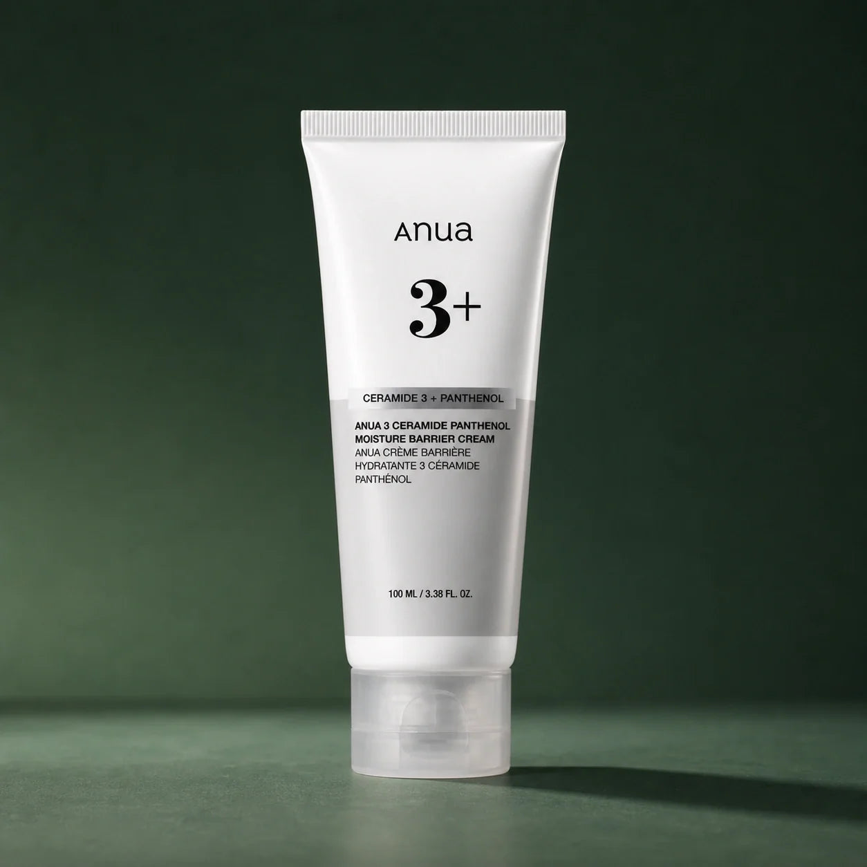 ANUA Crème Barrière 3 Céramides Panthénol 100 ml sur fond vert premium