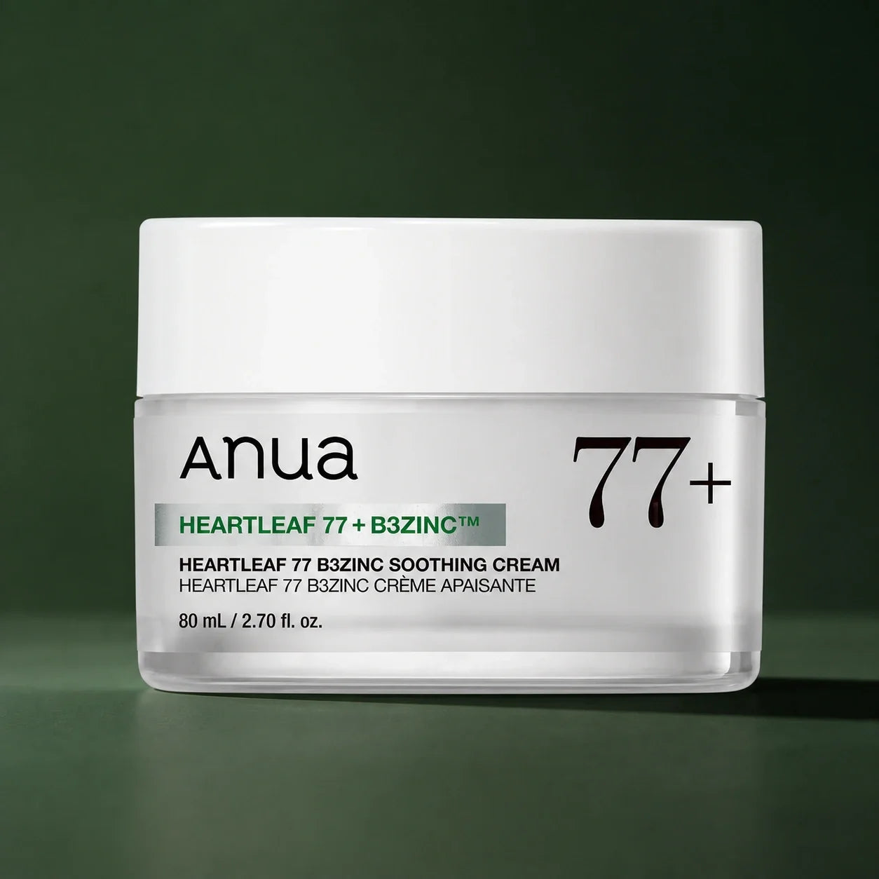 ANUA Crème Gel Heartleaf 77 B3Zinc 80 ml sur fond vert premium