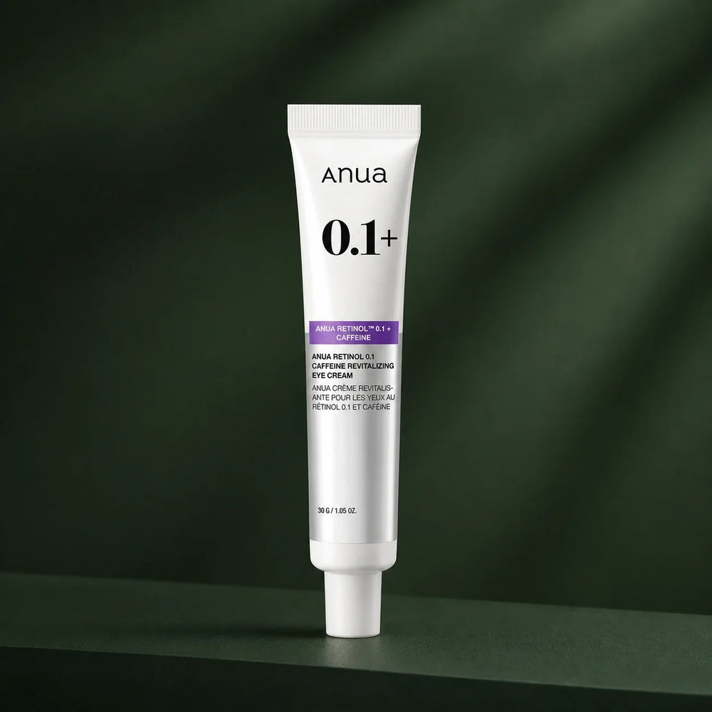 ANUA Crème Yeux Rétinol 0.1 Caféine 30 g sur fond vert premium