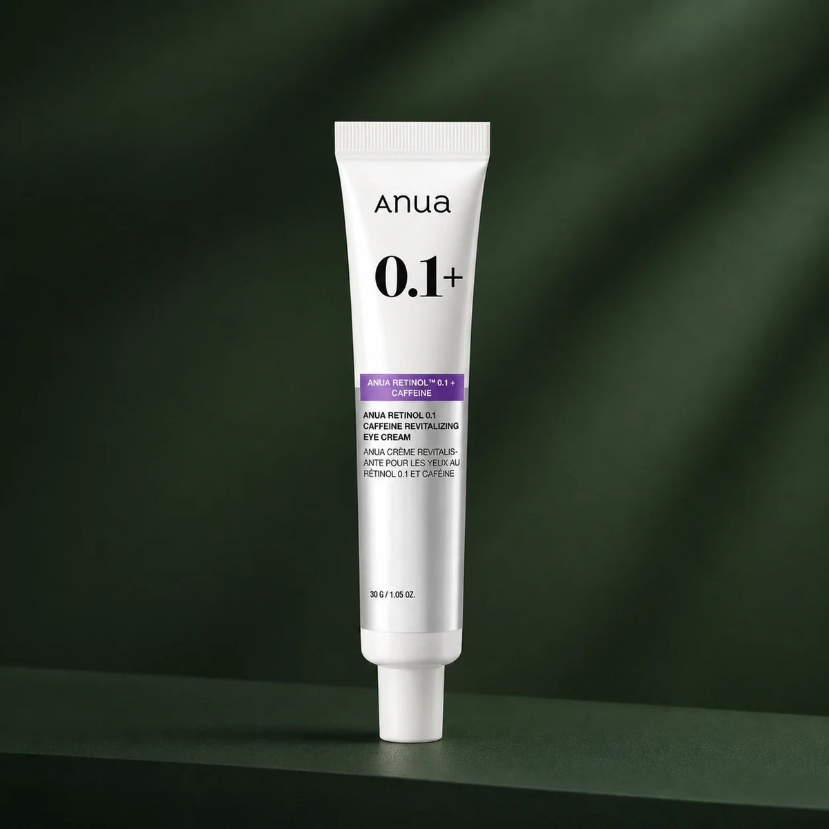ANUA Crème Yeux Rétinol 0.1 Caféine 30 g sur fond vert premium
