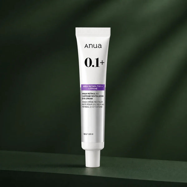 ANUA Crème Yeux Rétinol 0.1 Caféine 30 g sur fond vert premium