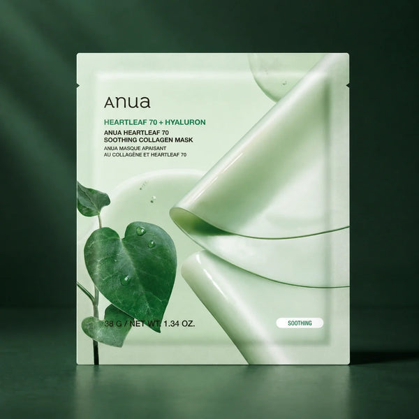 ANUA Masques Heartleaf 70 Collagen Soothing 38 g x 4 sur fond vert premium