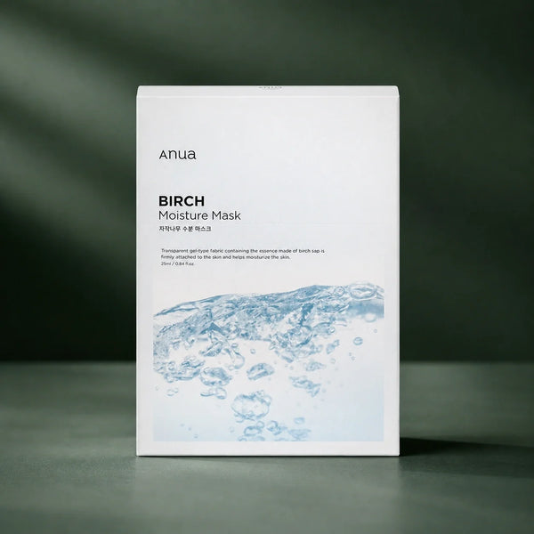 ANUA Masques hydratants Birch Moisture 25 ml x 10 sur fond vert premium