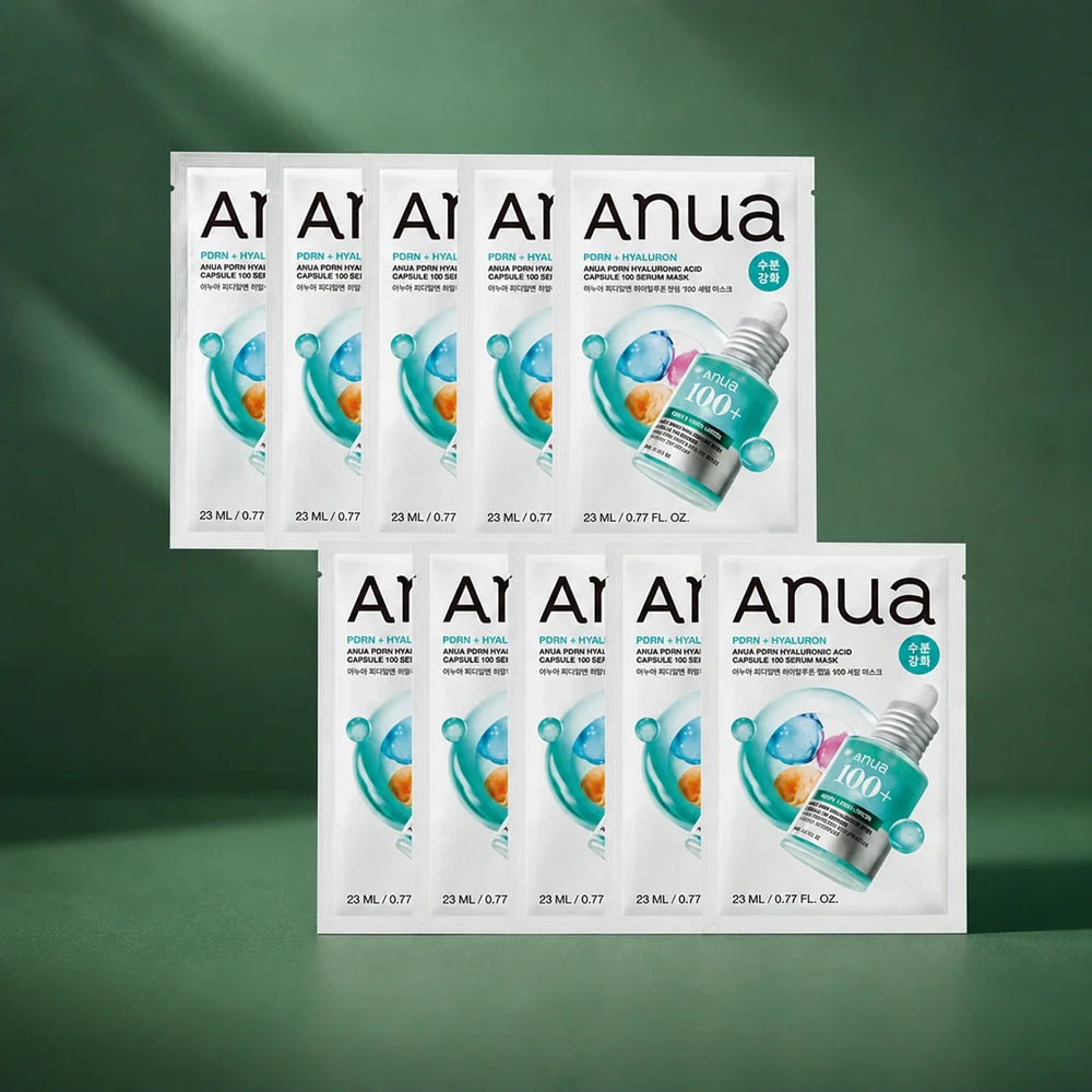Lot de masques ANUA PDRN et acide hyaluronique sur fond vert premium