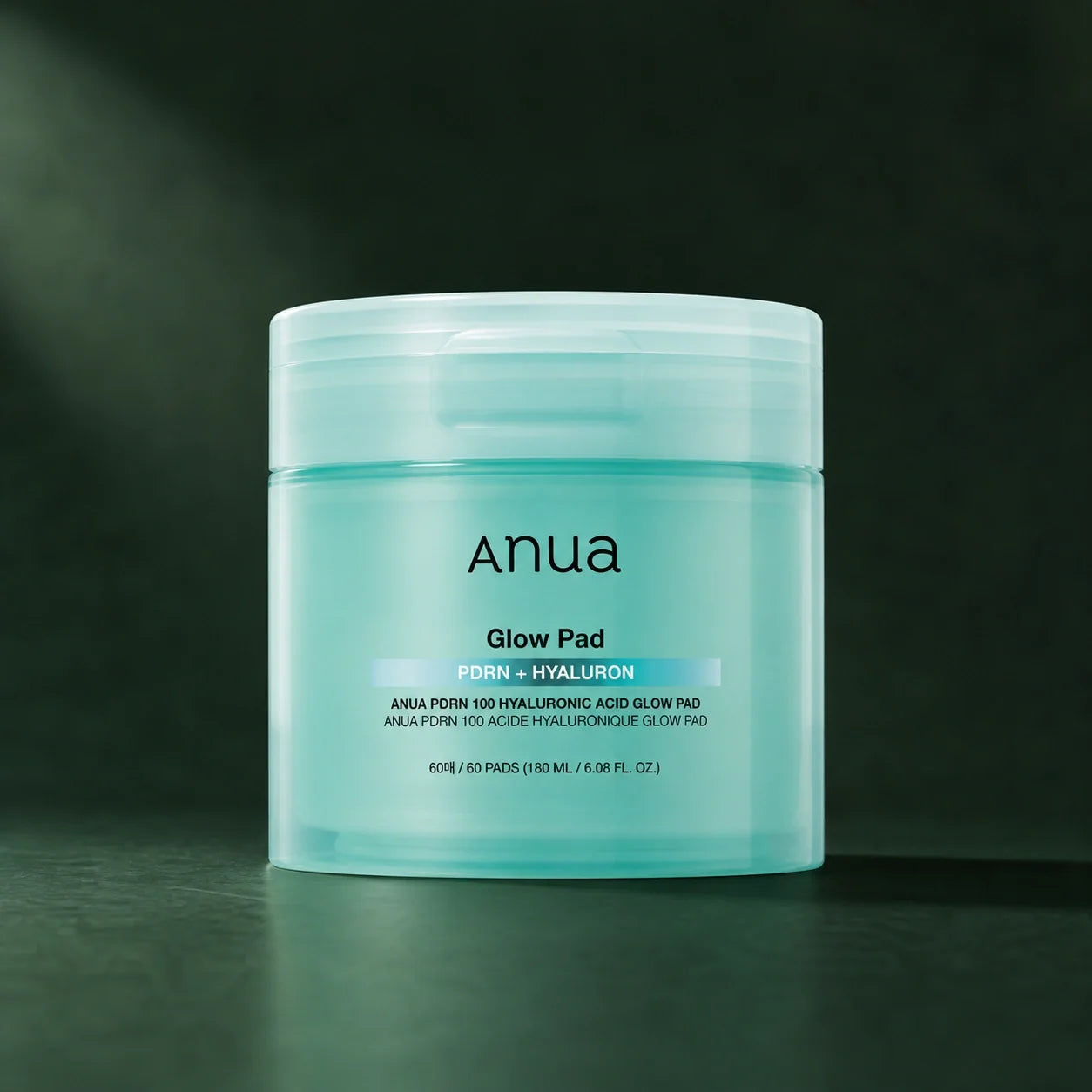 ANUA Pads Tonifiants PDRN 100 Acide Hyaluronique 60 pads 180 ml sur fond vert premium
