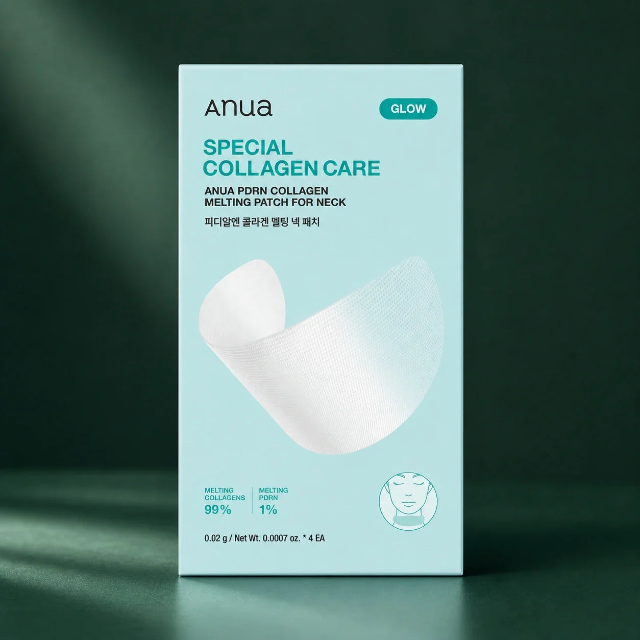ANUA Patchs Fondants PDRN Collagène Cou 4 pièces sur fond vert premium