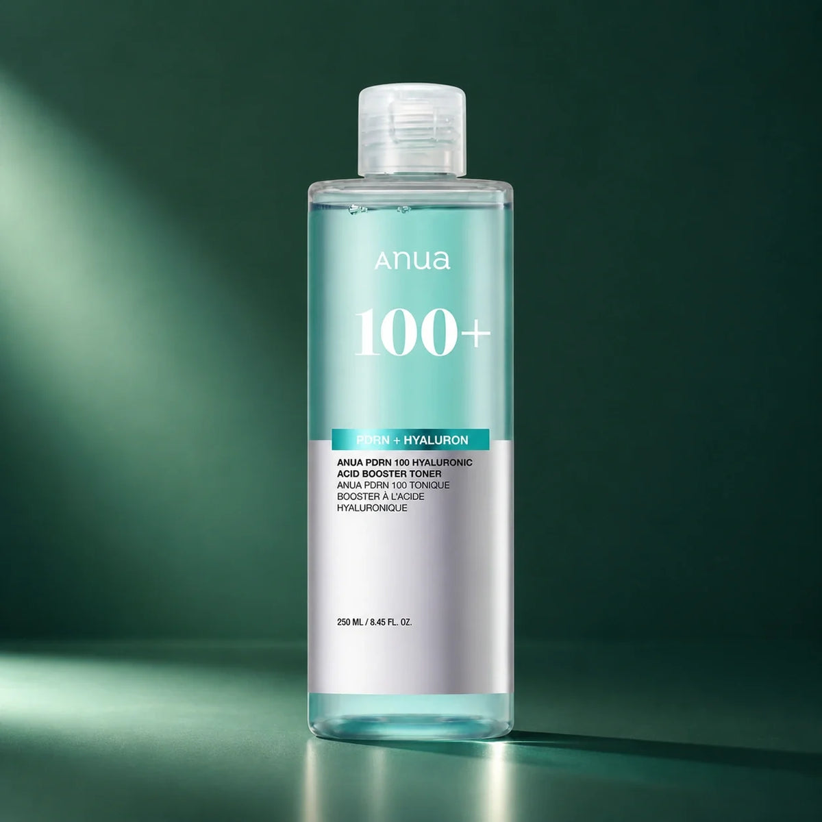 ANUA Toner Booster PDRN 100 Acide Hyaluronique 250 ml sur fond vert premium
