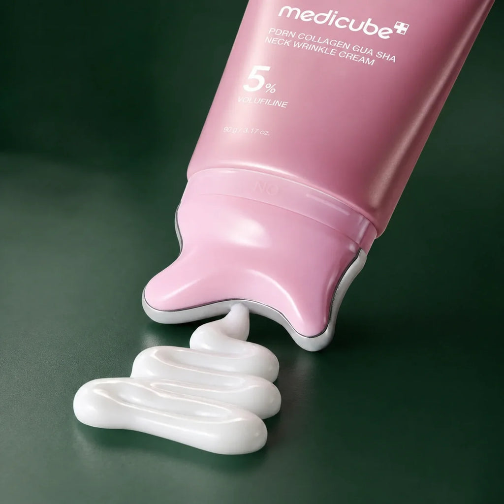Applicateur gua sha et texture de la Crème Cou PDRN Collagène Medicube