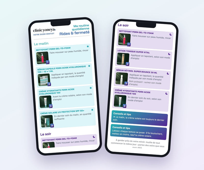 Exemple de guide d'utilisation offert sur téléphone : la routine du matin et la routine du soir