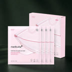 Medicube Masques Gel Collagène Rose PDRN – coffret et sachets sur fond vert premium