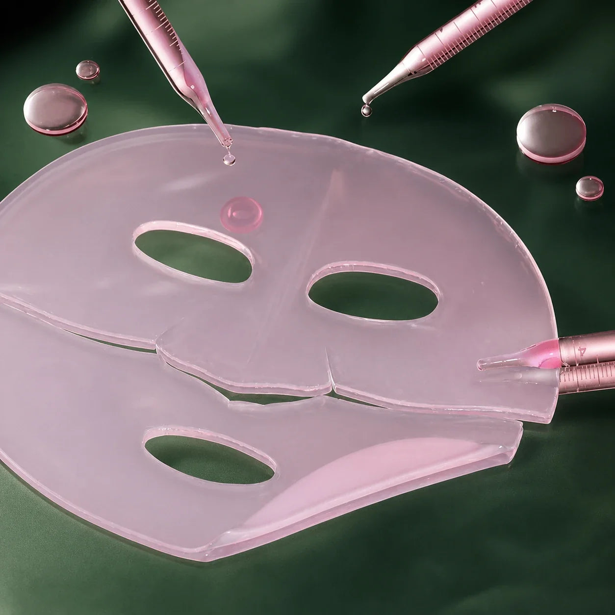 Masques hydrogel roses Medicube PDRN Pink Collagen sur fond vert profond