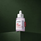 Ampoule Fermeté Red Lacto Collagen MEDIPEEL – vue 4 sur fond vert profond.