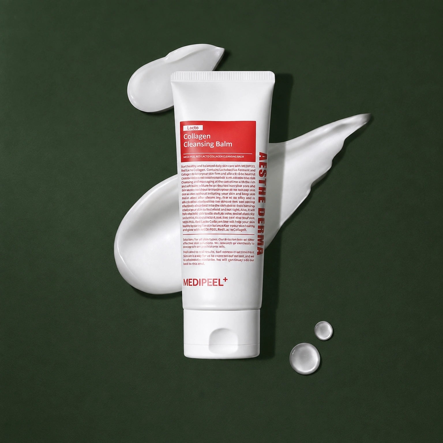 Baume Démaquillant Red Lacto Collagen MEDIPEEL – vue 2 sur fond vert profond.