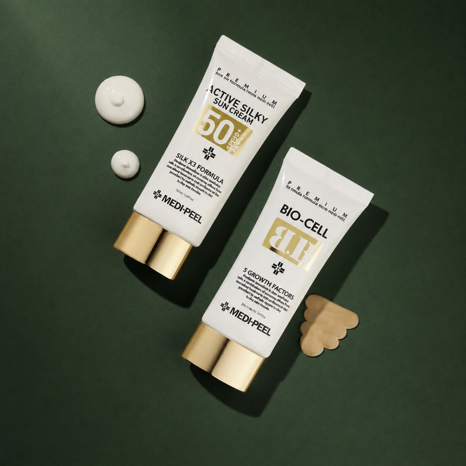 BB Crème Hydratante Éclat & Couvrance Naturelle MEDIPEEL – vue 5 sur fond vert profond.