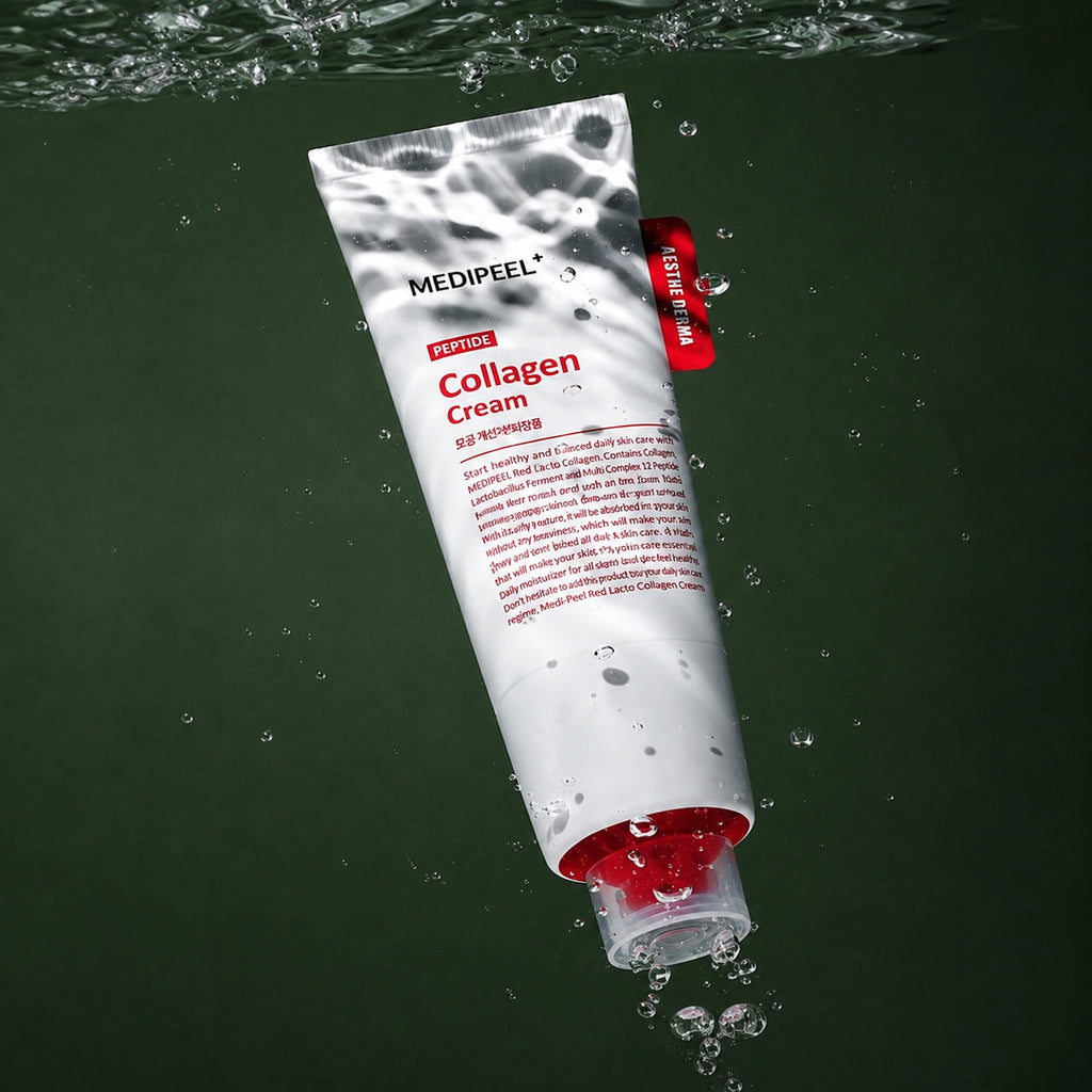 Crème Barrière Red Lacto Collagen MEDIPEEL – vue 3 sur fond vert profond.
