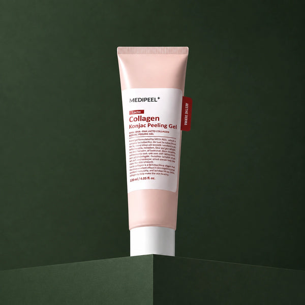 Gel Exfoliant Konjac Red Lacto Collagen MEDIPEEL – vue principale sur fond vert profond.