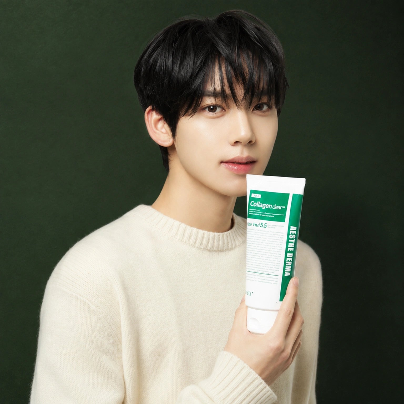 Gel Nettoyant Apaisant Green Cica Collagen Clear 2.0 – Grand Format MEDIPEEL – vue 3 sur fond vert profond.