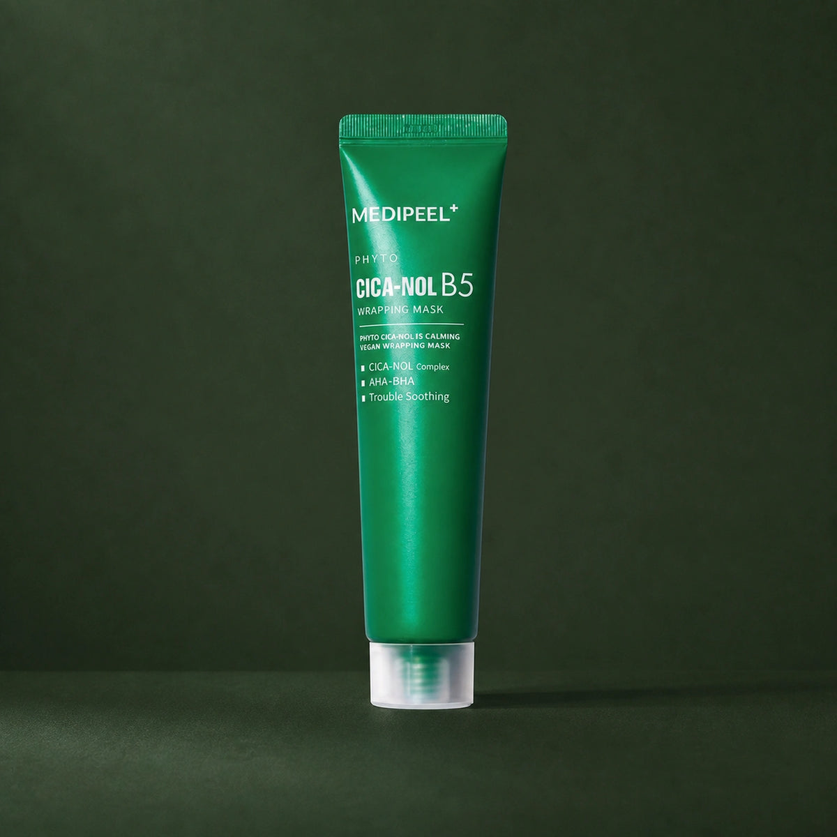 Masque Peel-Off Apaisant PHYTO CICA-NOL B5 MEDIPEEL – vue 2 sur fond vert profond.