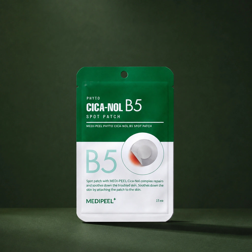 Patchs Ciblés Apaisants PHYTO CICA-NOL B5 MEDIPEEL – vue 2 sur fond vert profond.