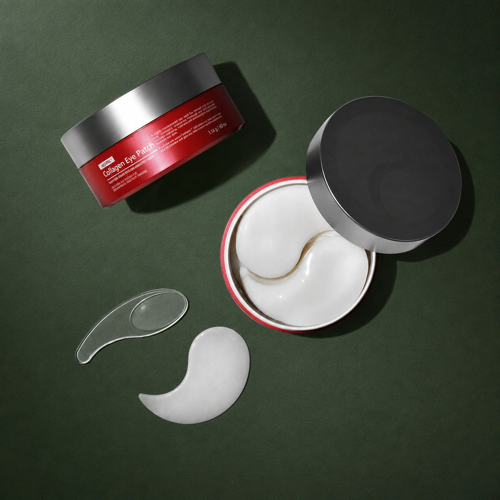 Patchs Yeux Hydrogel Collagène & Lactobacillus MEDIPEEL – vue 2 sur fond vert profond.