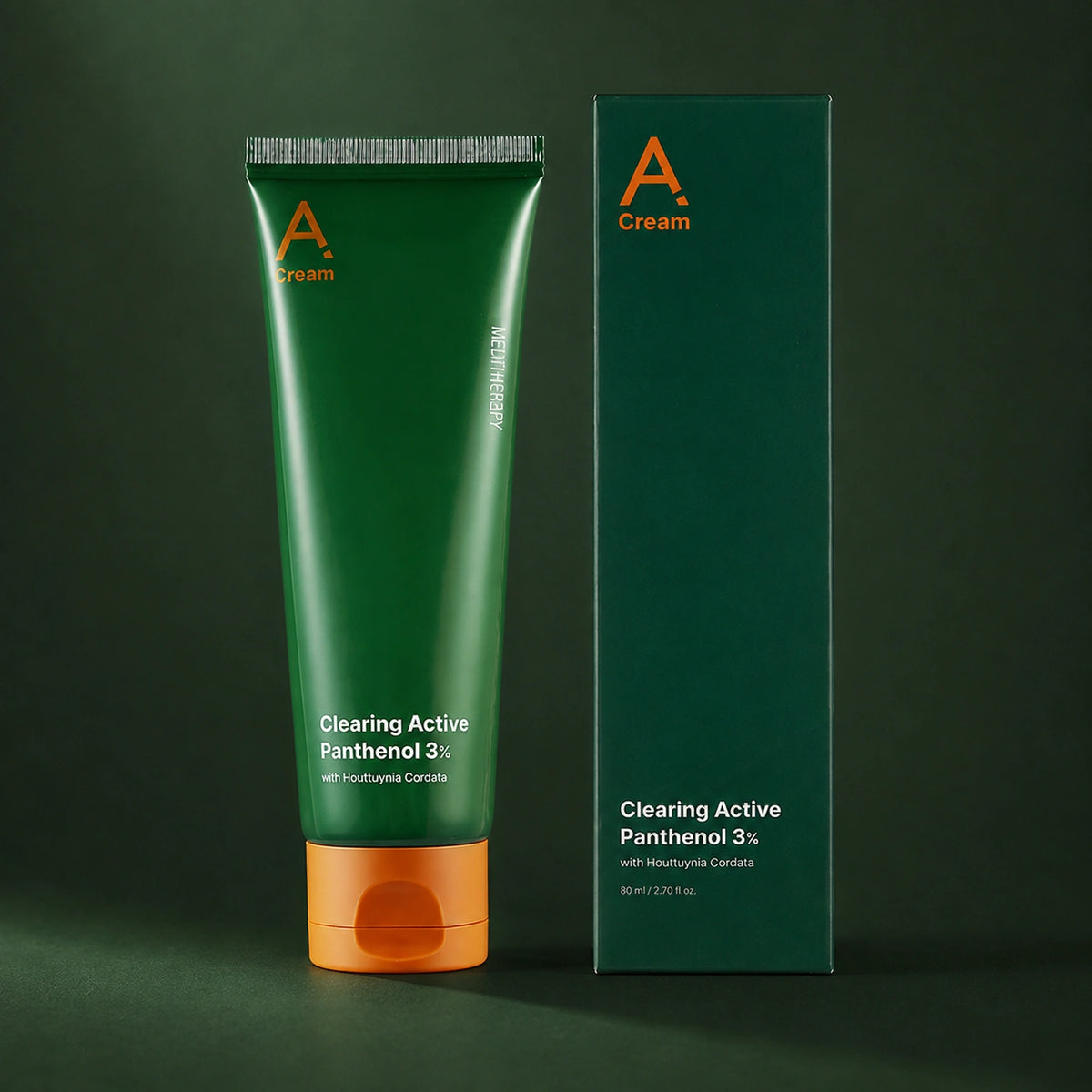 MEDITHERAPY A Clearing Active Panthenol 3% Cream 80ml MEDITHERAPY – vue principale sur fond vert profond.
