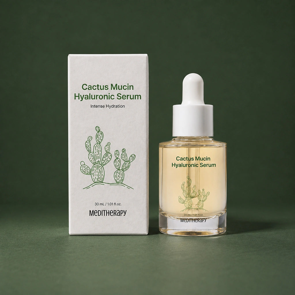 MEDITHERAPY Cactus Mucin Hyaluronic Serum 30ml MEDITHERAPY – vue principale sur fond vert profond.