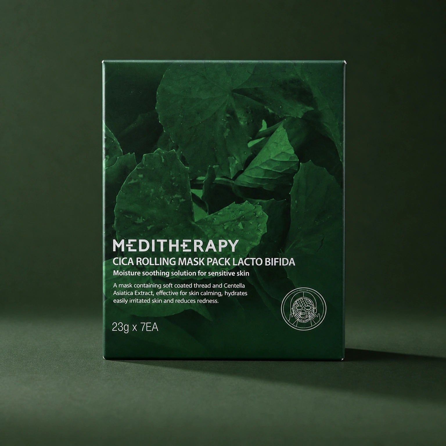 MEDITHERAPY Cica Rolling Mask Pack Lacto Bifida 23g X 7ea MEDITHERAPY – vue principale sur fond vert profond.