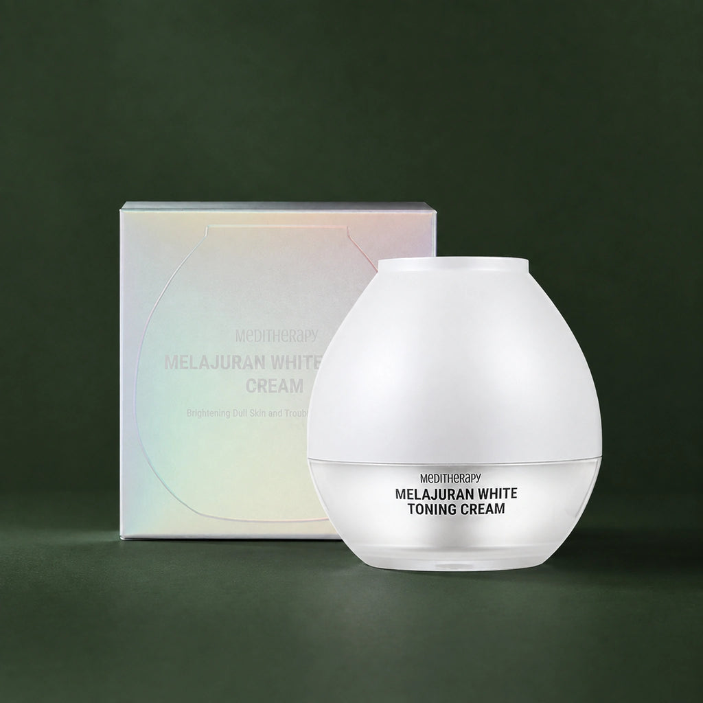 MEDITHERAPY Melajuran White Toning Cream 50ml MEDITHERAPY – vue principale sur fond vert profond.