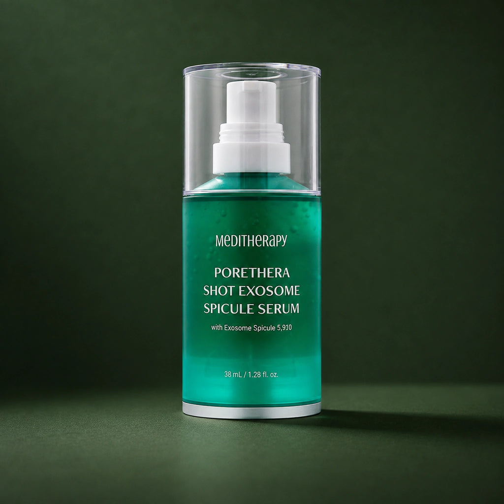 MEDITHERAPY Porethera Shot Exosome Spicule Serum 38ml MEDITHERAPY – vue principale sur fond vert profond.