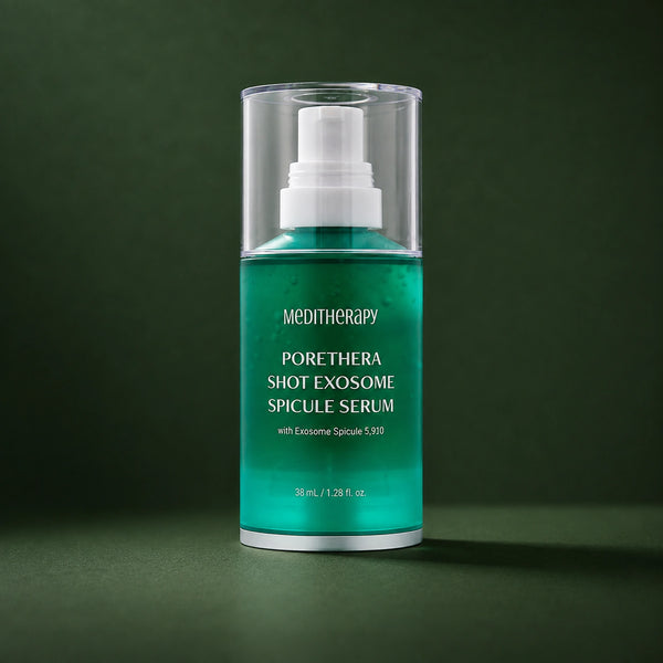 MEDITHERAPY Porethera Shot Exosome Spicule Serum 38ml MEDITHERAPY – vue principale sur fond vert profond.