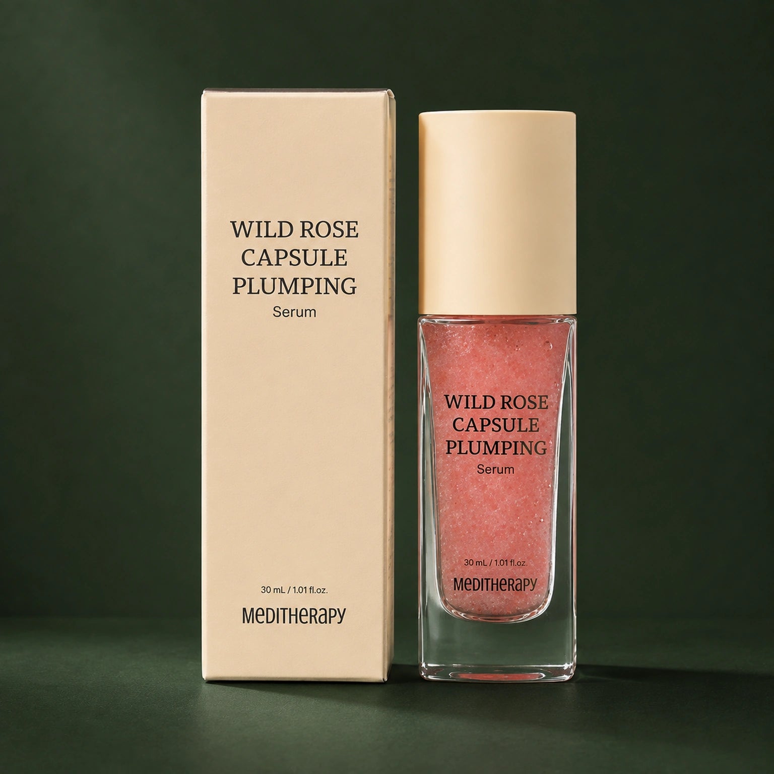 MEDITHERAPY Wild Rose Capsule Plumping Serum 30ml MEDITHERAPY – vue principale sur fond vert profond.