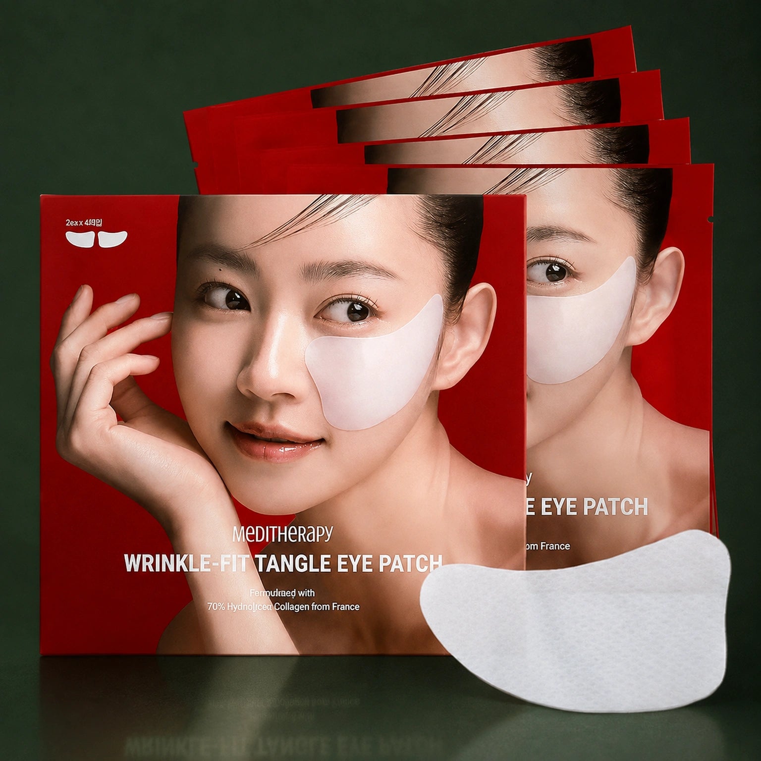 MEDITHERAPY Wrinkle-Fit Tangel Eye Patch 4ea MEDITHERAPY – vue principale sur fond vert profond.