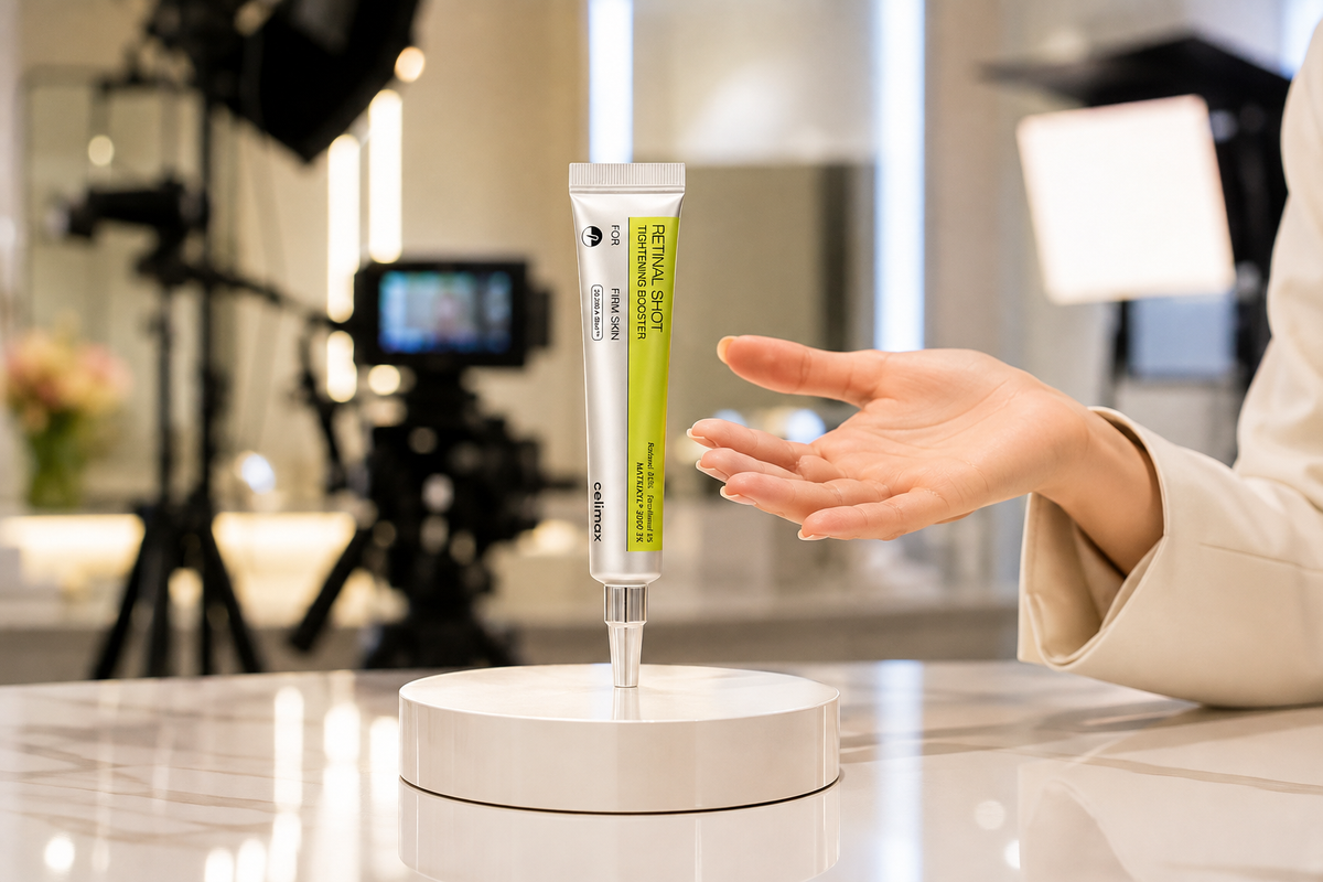 Ampoule de Nuit au Rétinal celimax — présentation sur plateau beauté