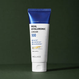 Crème Visage Hyaluronique 100 – Format Classique WELLAGE sur fond vert profond