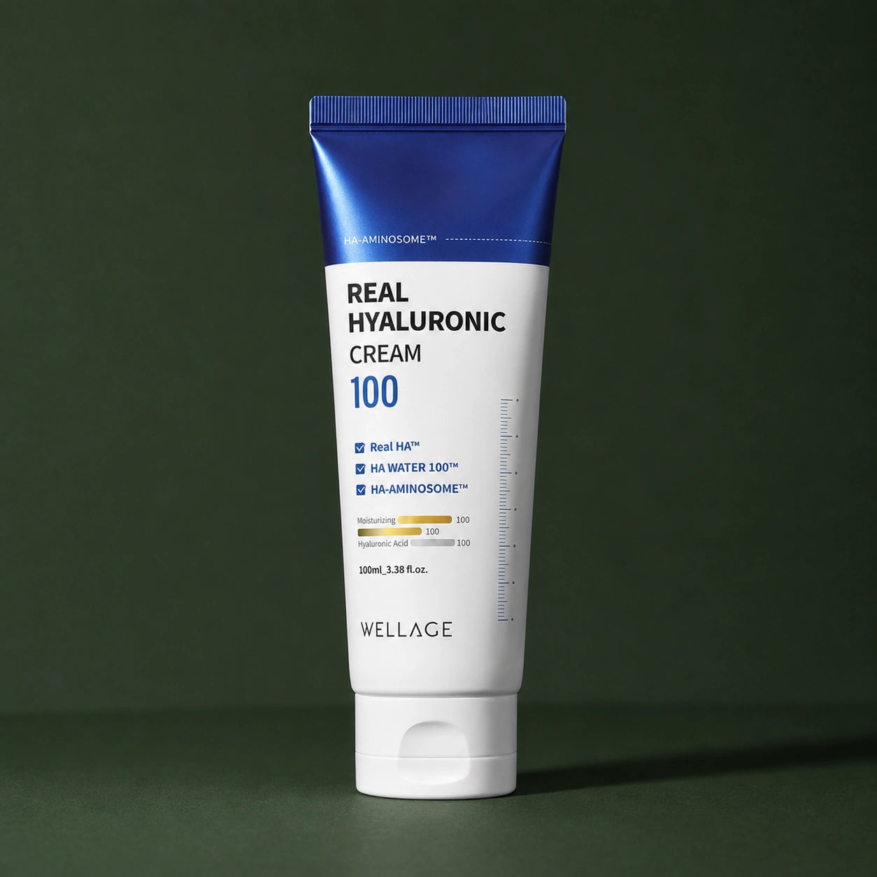 Crème Visage Hyaluronique 100 – Format Classique WELLAGE sur fond vert profond