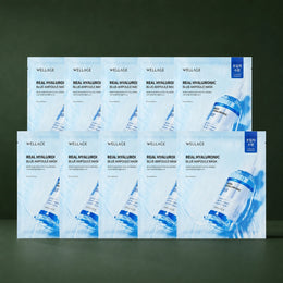 Masques Tissu Hydratants Hyaluronique Blue WELLAGE sur fond vert profond